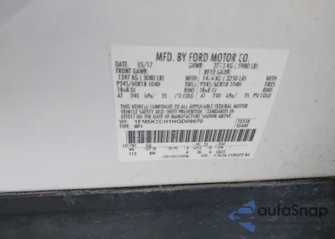 2017 Ford Explorer Xlt из США, поврежденный, VIN 1FM5K7DH1HGD09970